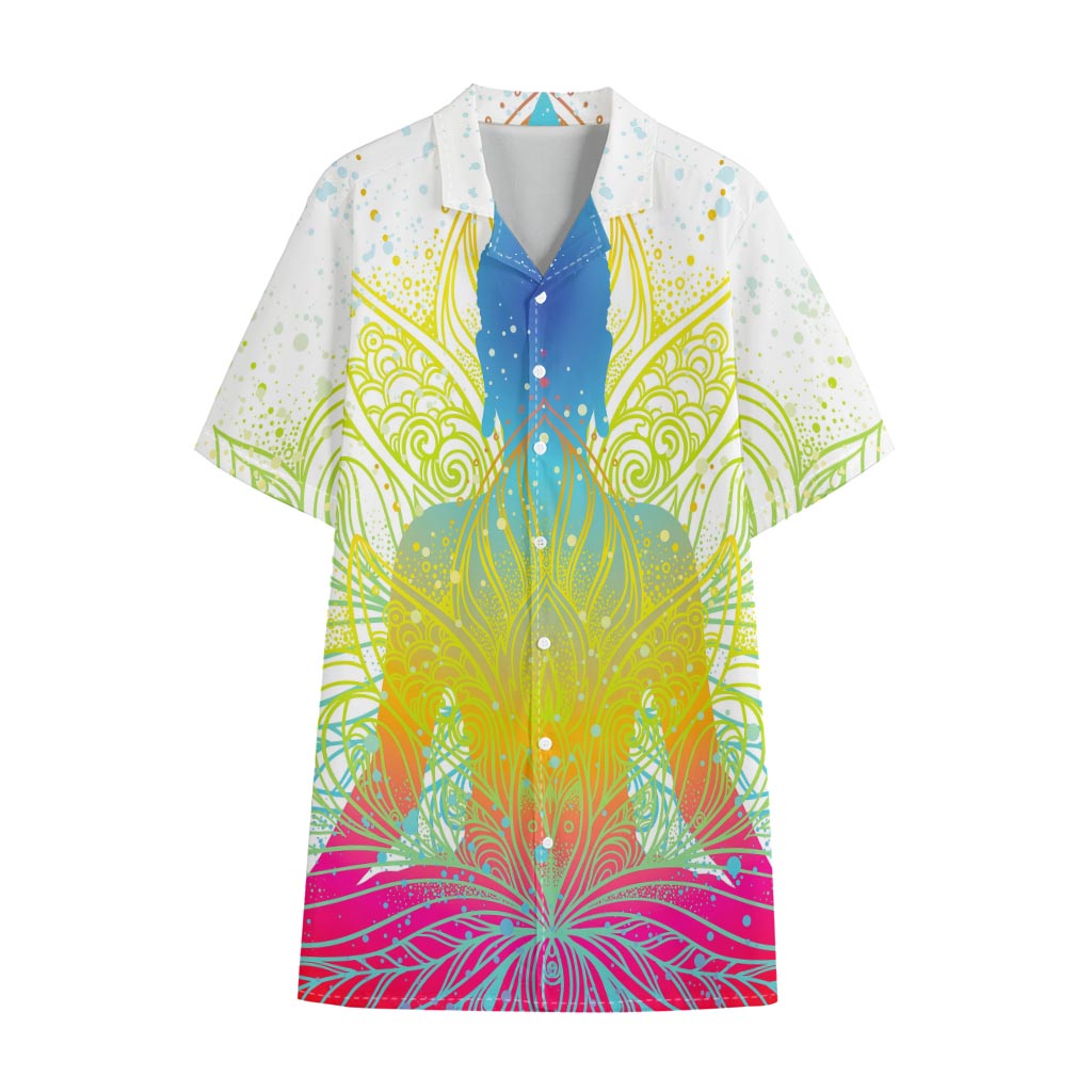 Colorful Buddha Lotus Print Cotton Hawaiian Shirt