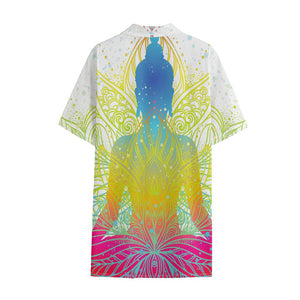 Colorful Buddha Lotus Print Cotton Hawaiian Shirt