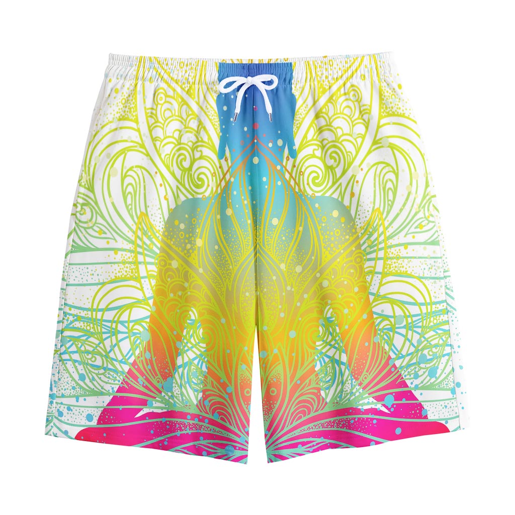 Colorful Buddha Lotus Print Cotton Shorts