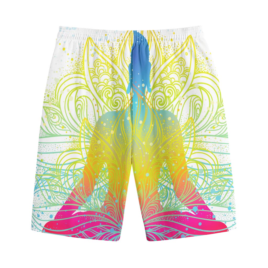 Colorful Buddha Lotus Print Cotton Shorts