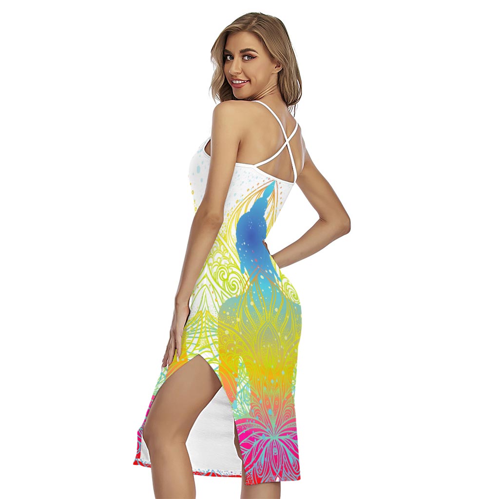 Colorful Buddha Lotus Print Cross Back Cami Dress