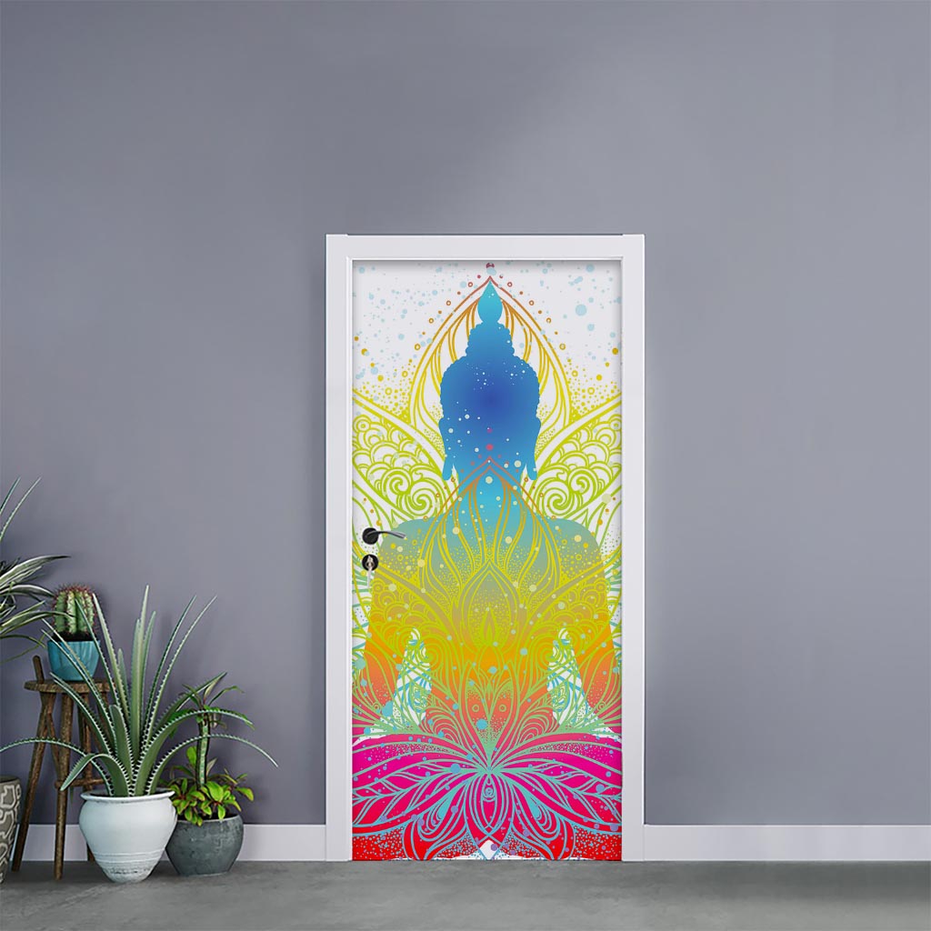 Colorful Buddha Lotus Print Door Sticker