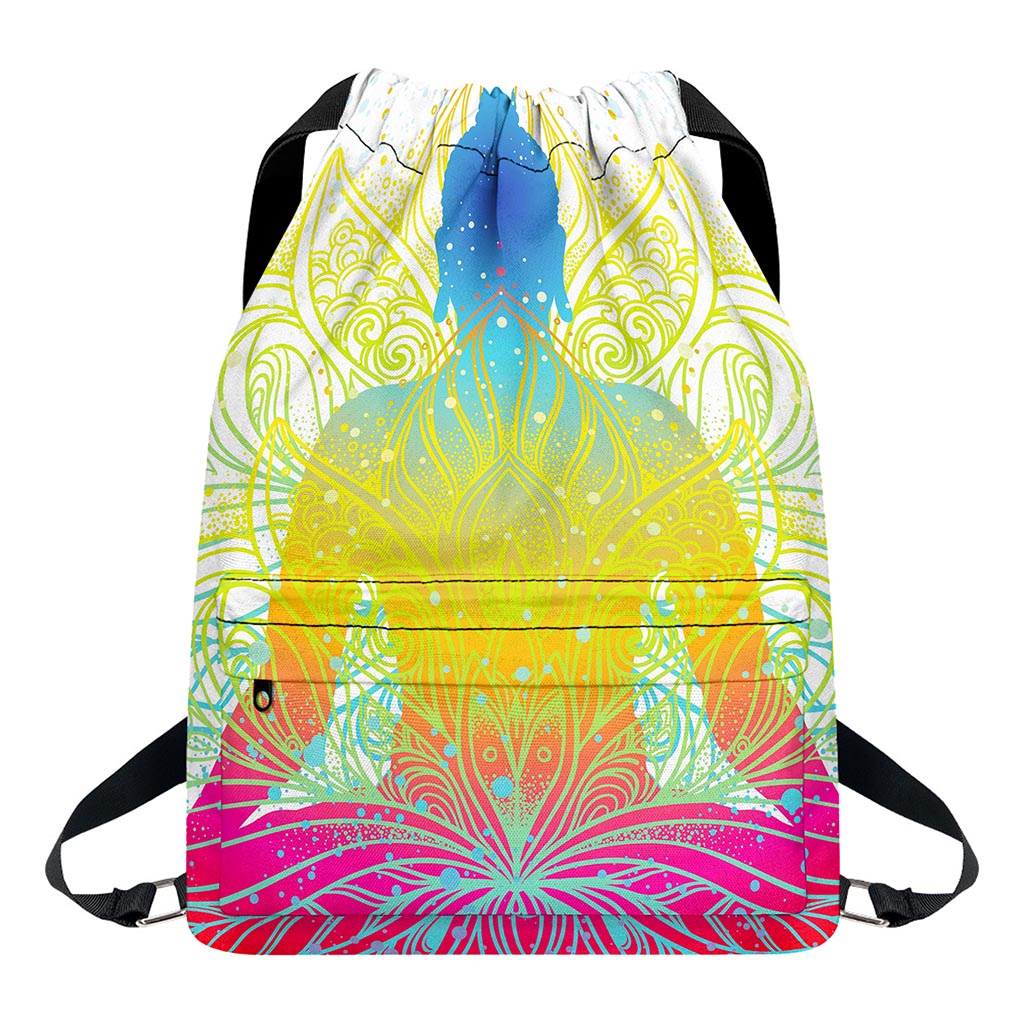 Colorful Buddha Lotus Print Drawstring Backpack