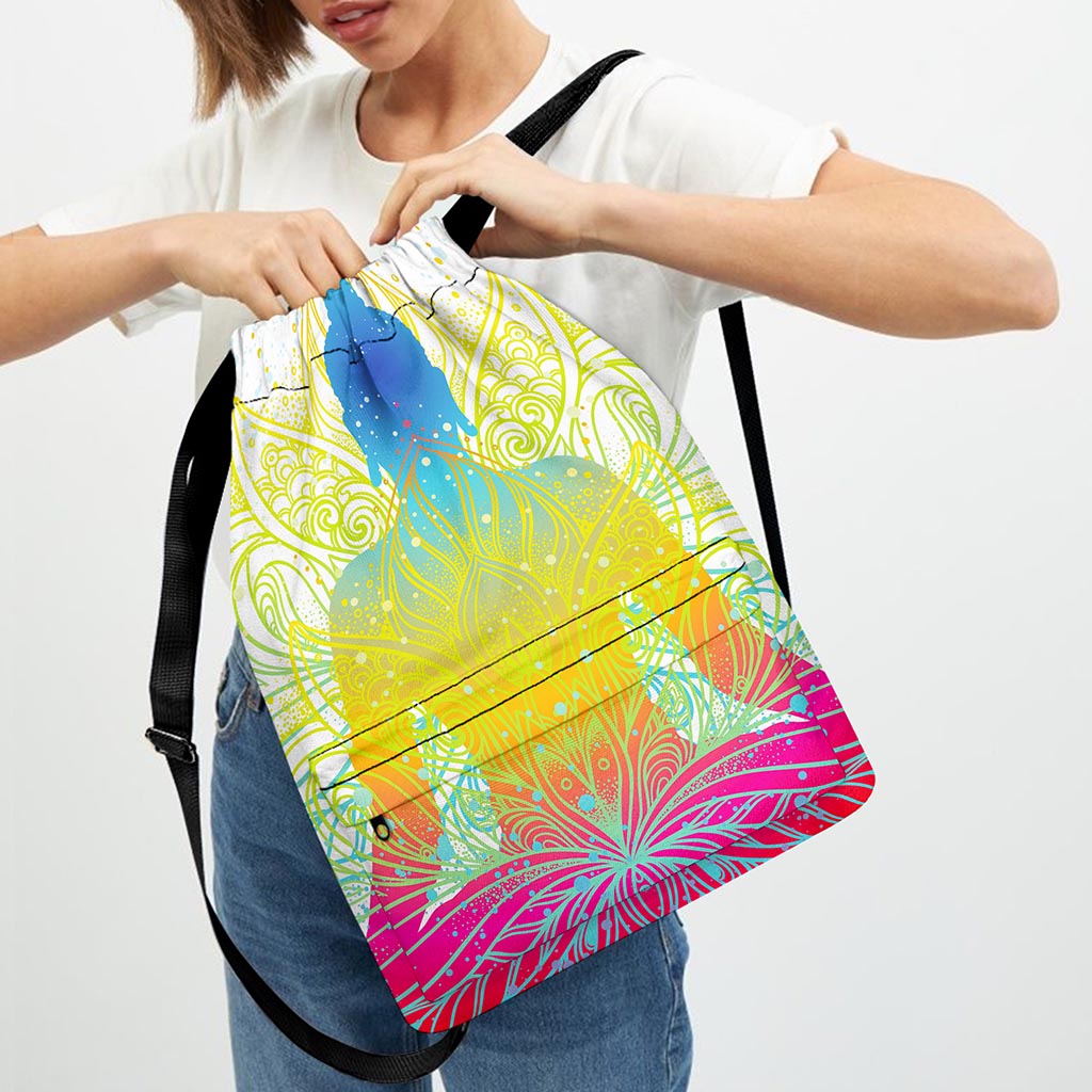Colorful Buddha Lotus Print Drawstring Backpack
