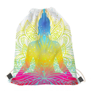 Colorful Buddha Lotus Print Drawstring Bag