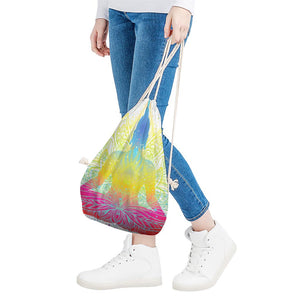 Colorful Buddha Lotus Print Drawstring Bag