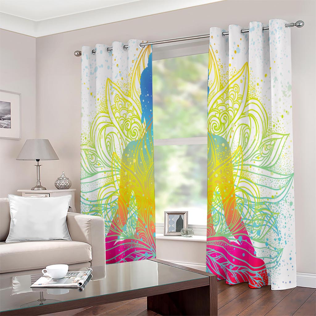 Colorful Buddha Lotus Print Extra Wide Grommet Curtains