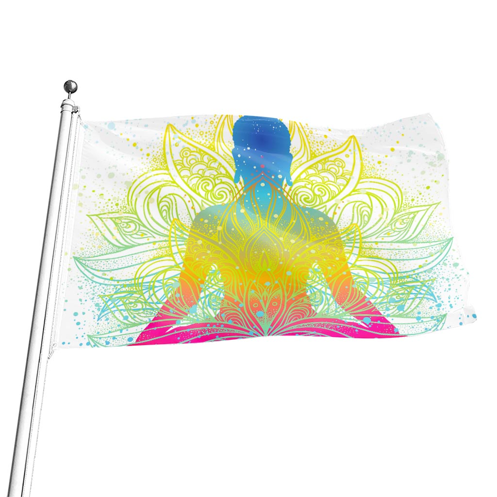 Colorful Buddha Lotus Print Flag