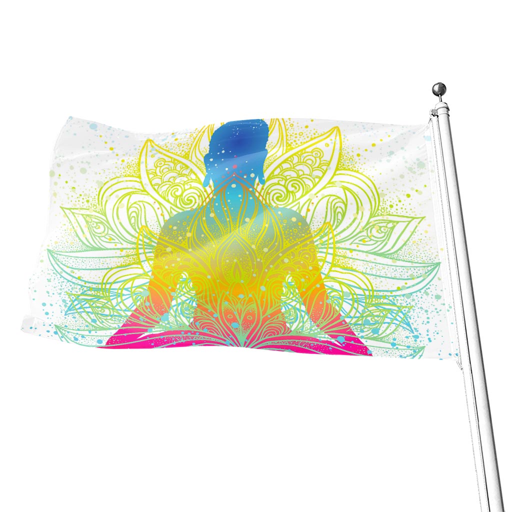 Colorful Buddha Lotus Print Flag