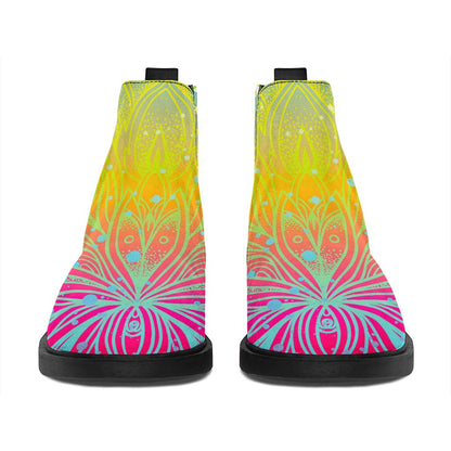 Colorful Buddha Lotus Print Flat Ankle Boots