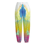 Colorful Buddha Lotus Print Fleece Lined Knit Pants