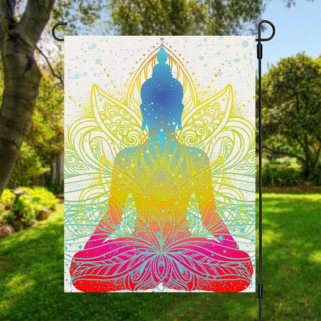 Colorful Buddha Lotus Print Garden Flag