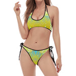 Colorful Buddha Lotus Print Halter Scoop Tie Side Bikini