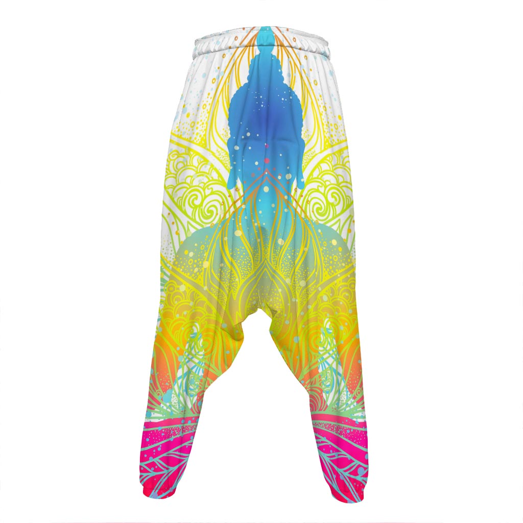 Colorful Buddha Lotus Print Hammer Pants