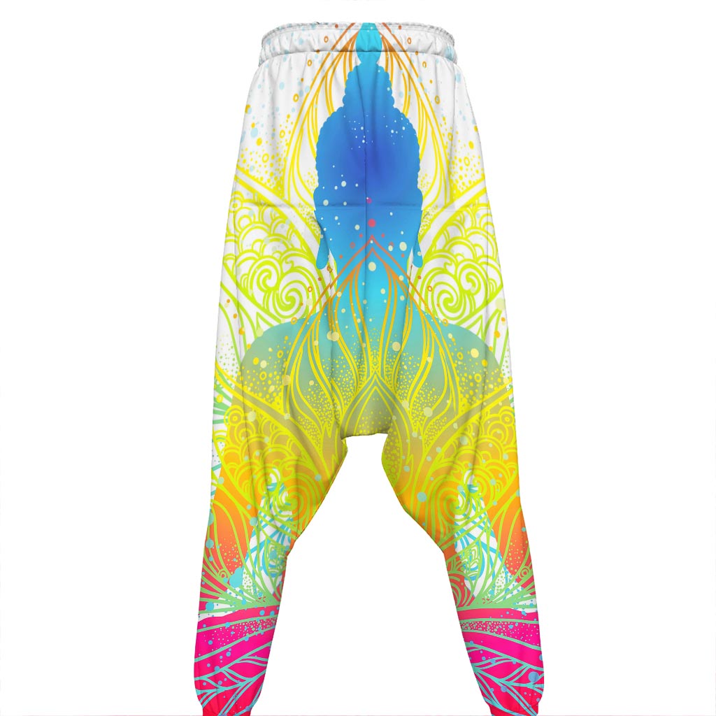 Colorful Buddha Lotus Print Hammer Pants