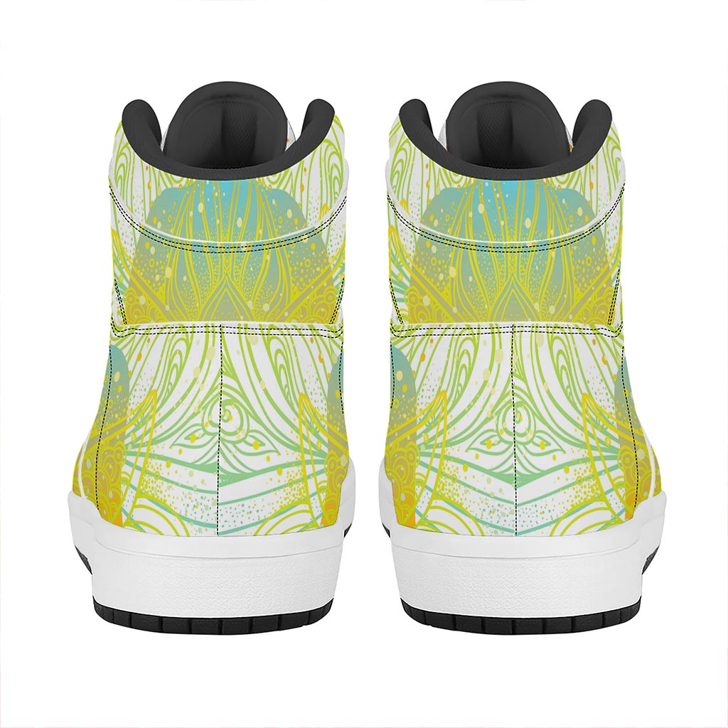 Colorful Buddha Lotus Print High Top Leather Sneakers