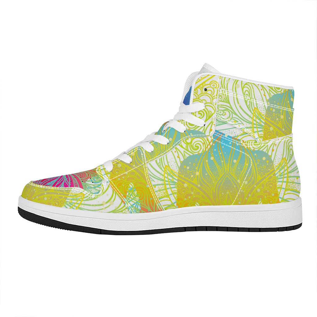 Colorful Buddha Lotus Print High Top Leather Sneakers