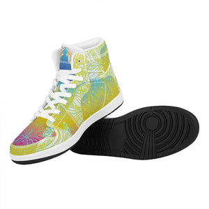 Colorful Buddha Lotus Print High Top Leather Sneakers