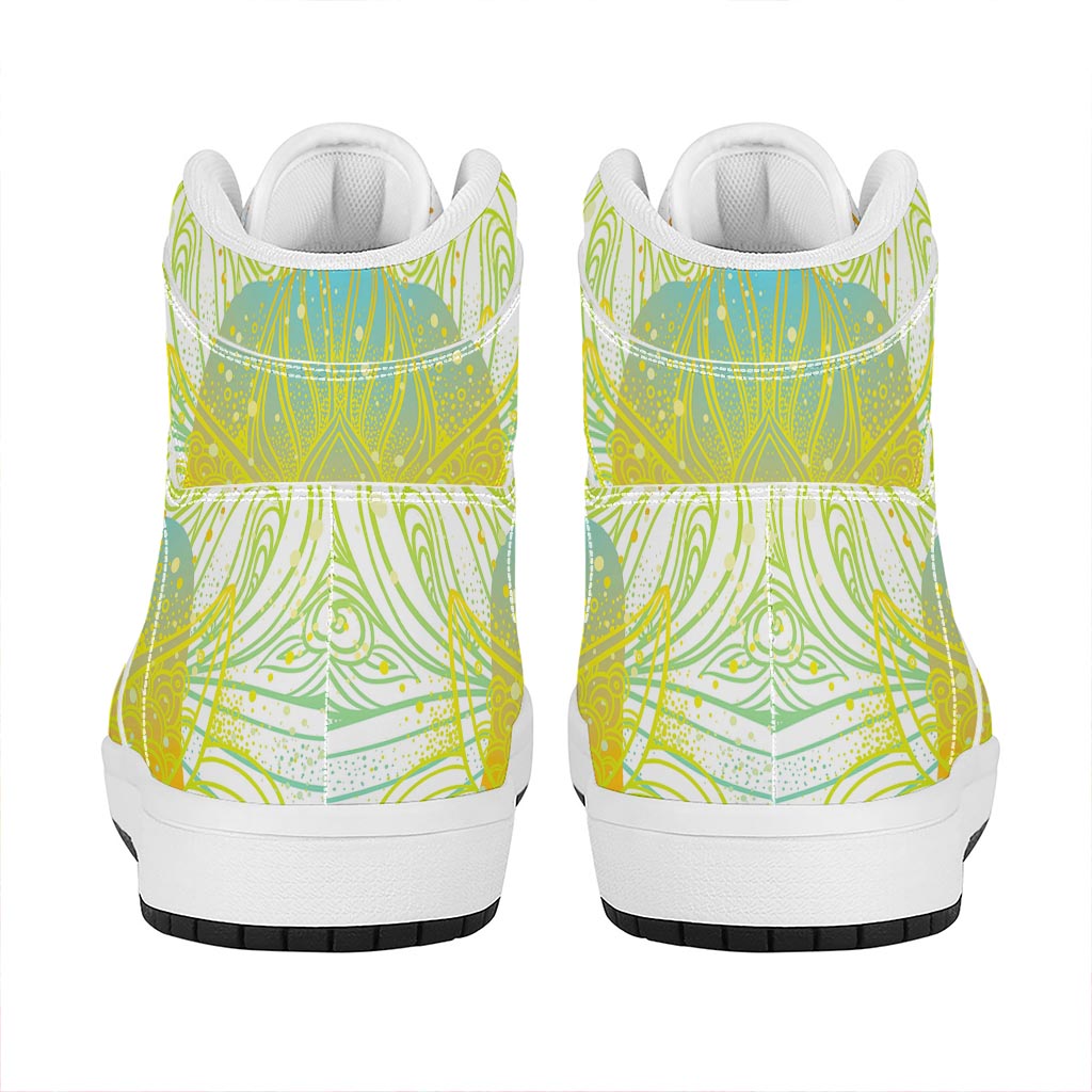 Colorful Buddha Lotus Print High Top Leather Sneakers