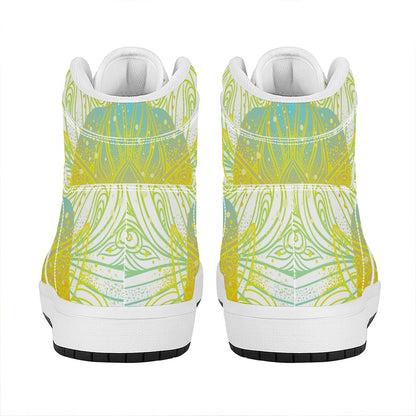 Colorful Buddha Lotus Print High Top Leather Sneakers