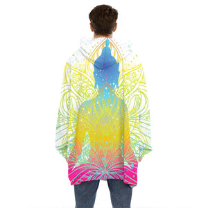 Colorful Buddha Lotus Print Hoodie Blanket