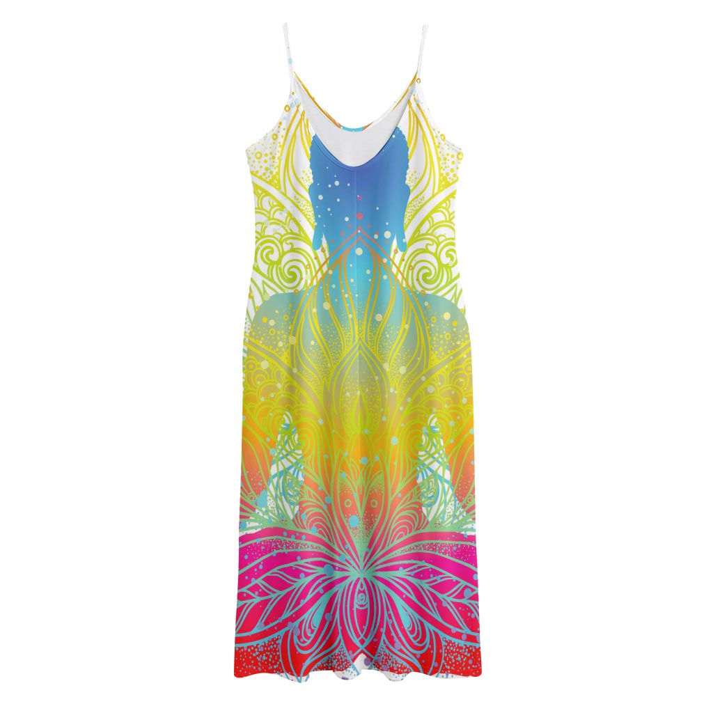 Colorful Buddha Lotus Print Jersey Midi Cami Dress