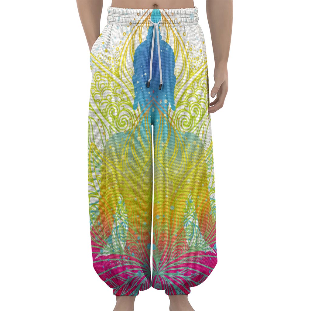 Colorful Buddha Lotus Print Lantern Pants