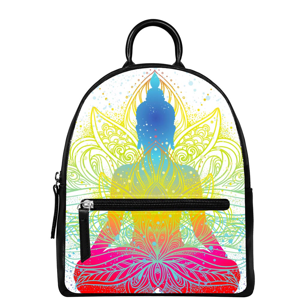 Colorful Buddha Lotus Print Leather Backpack