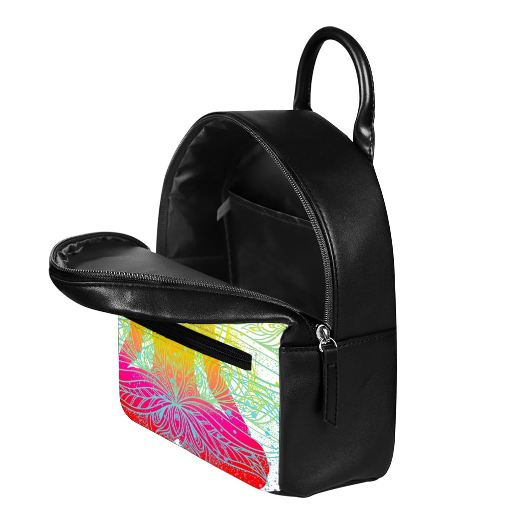 Colorful Buddha Lotus Print Leather Backpack