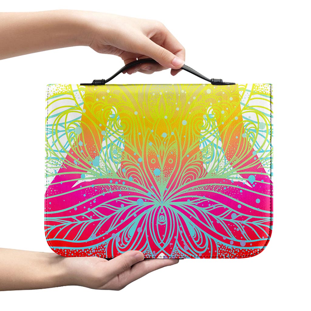 Colorful Buddha Lotus Print Leather Bible Cover