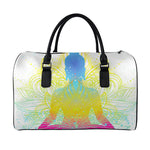 Colorful Buddha Lotus Print Leather Duffle Bag