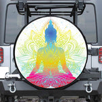 Colorful Buddha Lotus Print Leather Spare Tire Cover