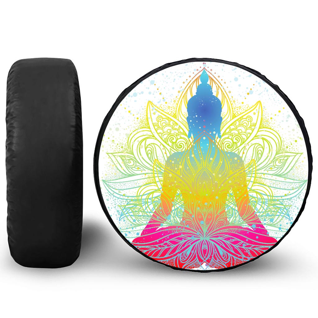 Colorful Buddha Lotus Print Leather Spare Tire Cover