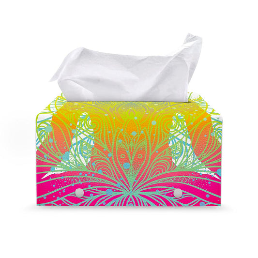 Colorful Buddha Lotus Print Leather Tissue Box Cover