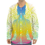 Colorful Buddha Lotus Print Long Sleeve Baseball Jersey