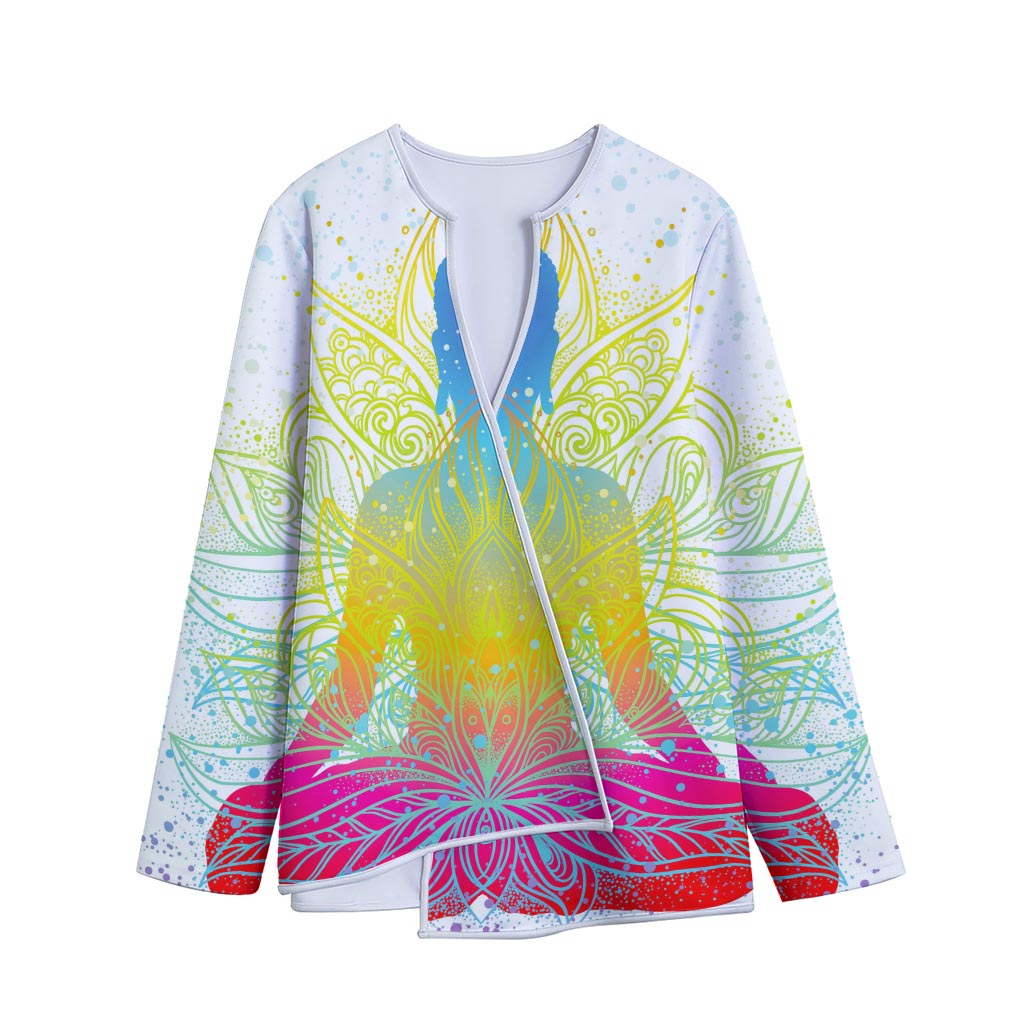 Colorful Buddha Lotus Print Long Sleeve Short Coat