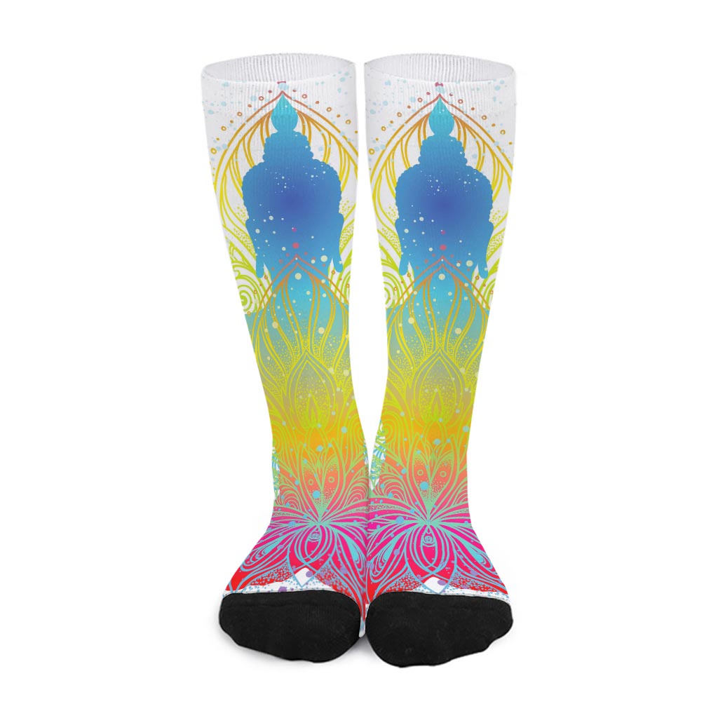 Colorful Buddha Lotus Print Long Socks