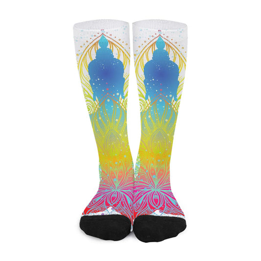 Colorful Buddha Lotus Print Long Socks