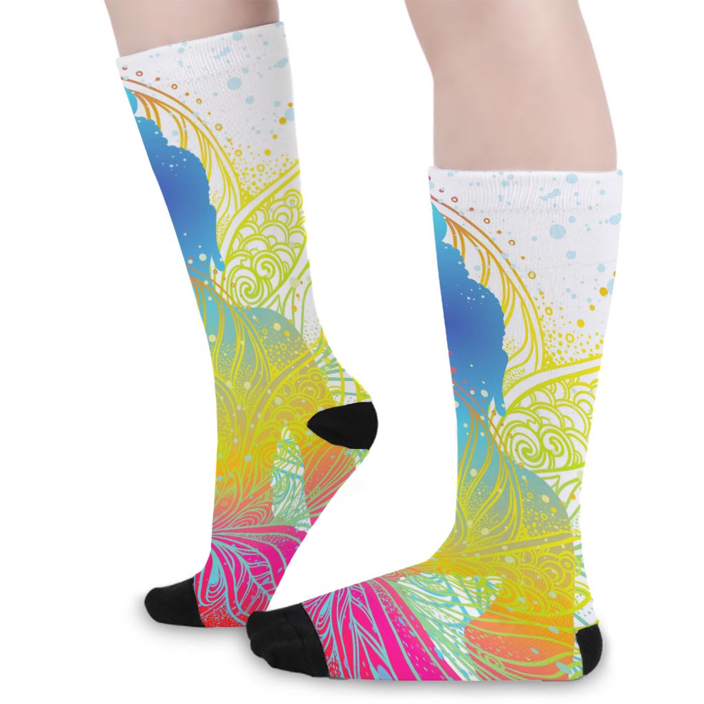 Colorful Buddha Lotus Print Long Socks