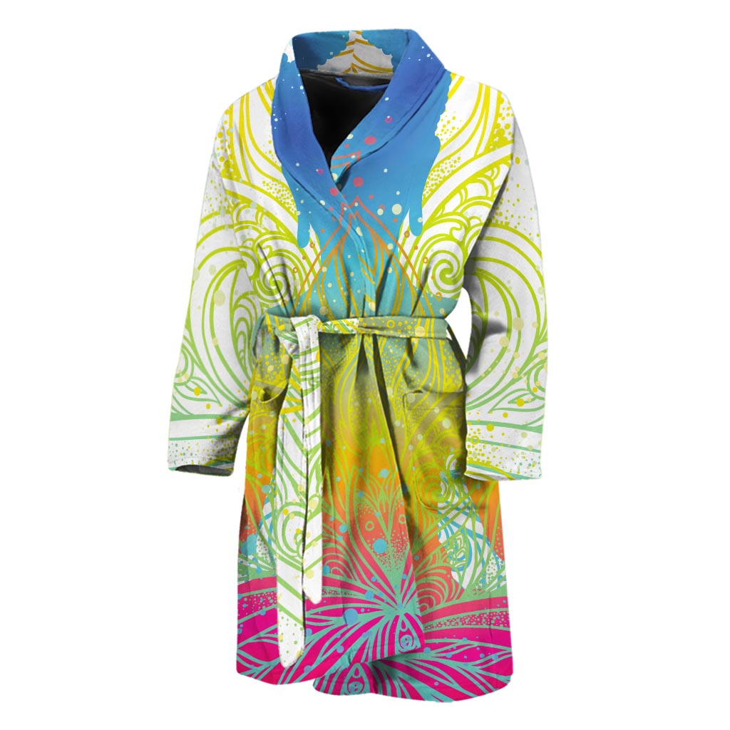 Colorful Buddha Lotus Print Men's Bathrobe