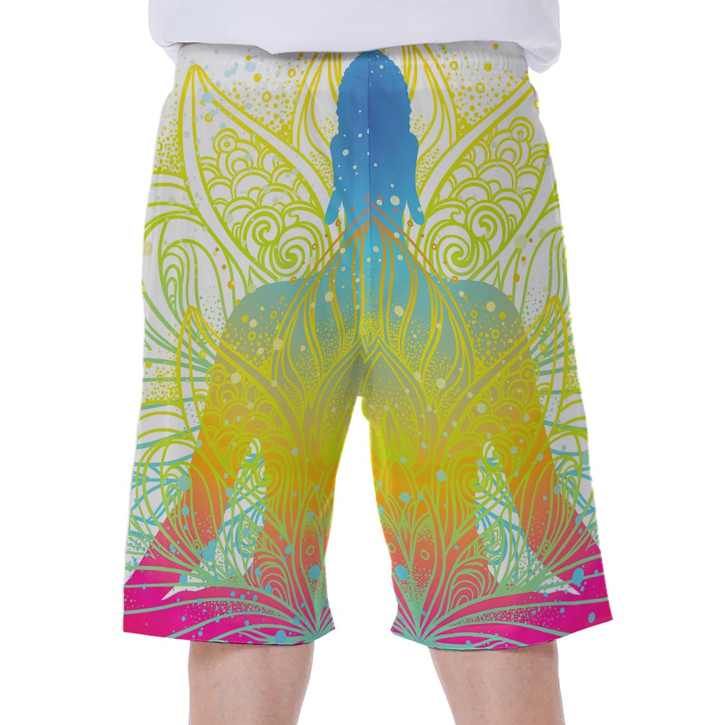 Colorful Buddha Lotus Print Men's Beach Shorts