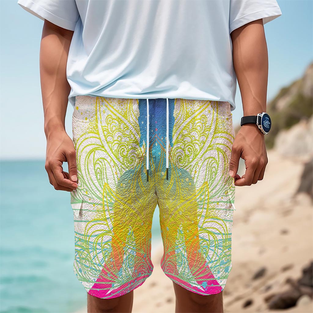 Colorful Buddha Lotus Print Men's Cargo Shorts