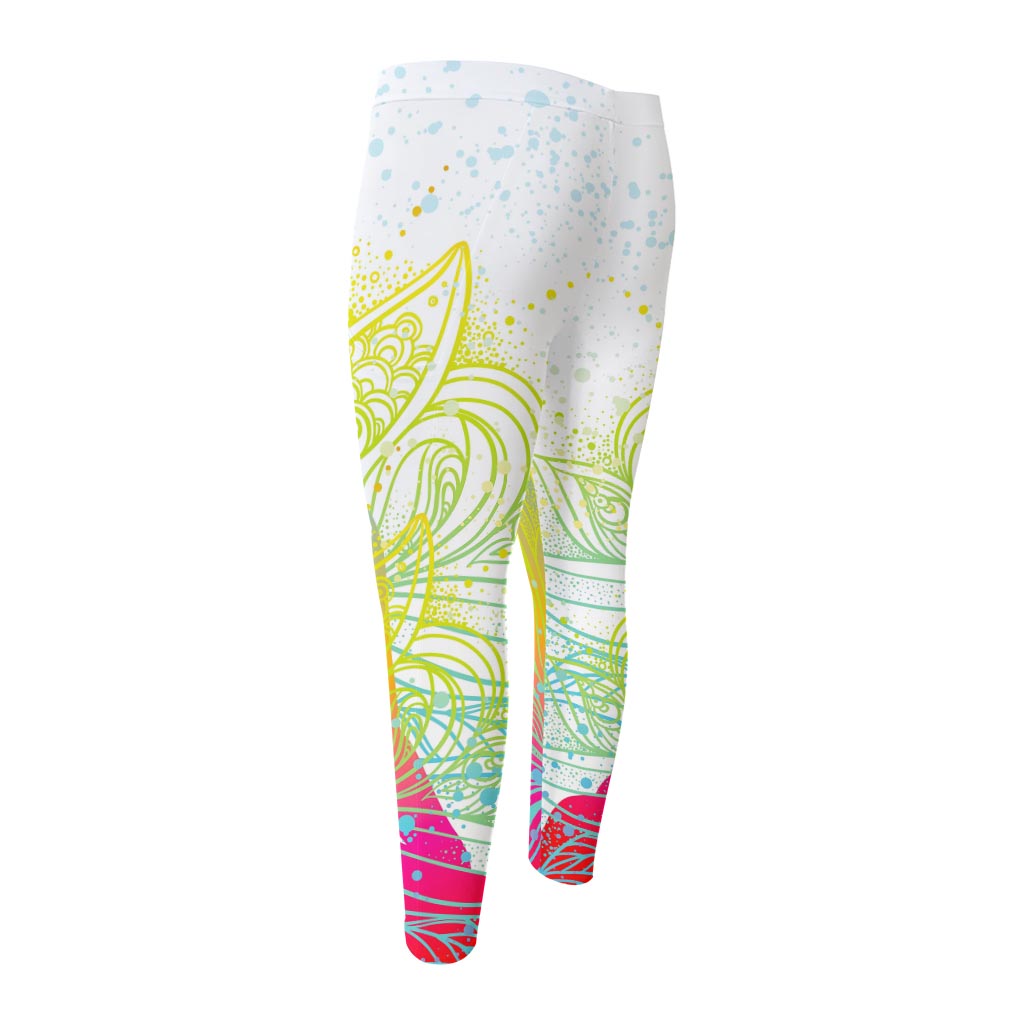 Colorful Buddha Lotus Print Men's Compression Pants