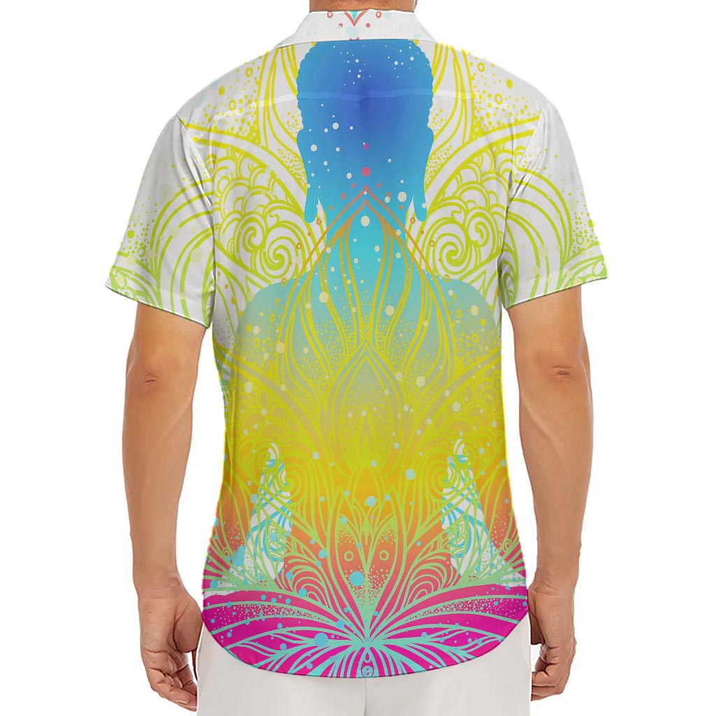 Colorful Buddha Lotus Print Men's Deep V-Neck Shirt