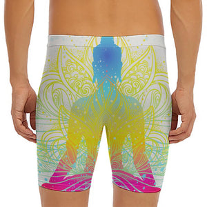 Colorful Buddha Lotus Print Men's Long Boxer Briefs