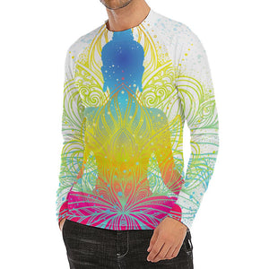 Colorful Buddha Lotus Print Men's Long Sleeve Rash Guard