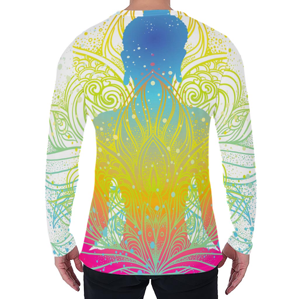 Colorful Buddha Lotus Print Men's Long Sleeve T-Shirt