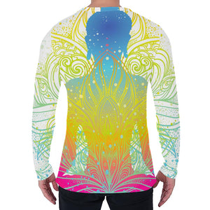 Colorful Buddha Lotus Print Men's Long Sleeve T-Shirt