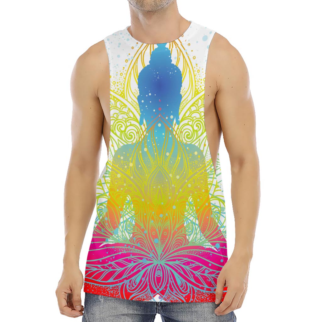 Colorful Buddha Lotus Print Men's Muscle Tank Top