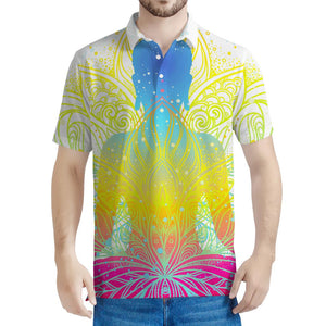 Colorful Buddha Lotus Print Men's Polo Shirt